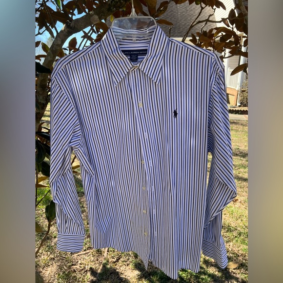 Ralph Lauren YARMOUTH Long Sleeve Button-Down Striped Shirt, Men's XL cotton Blue type light blue Vintage Second Hand main image 1